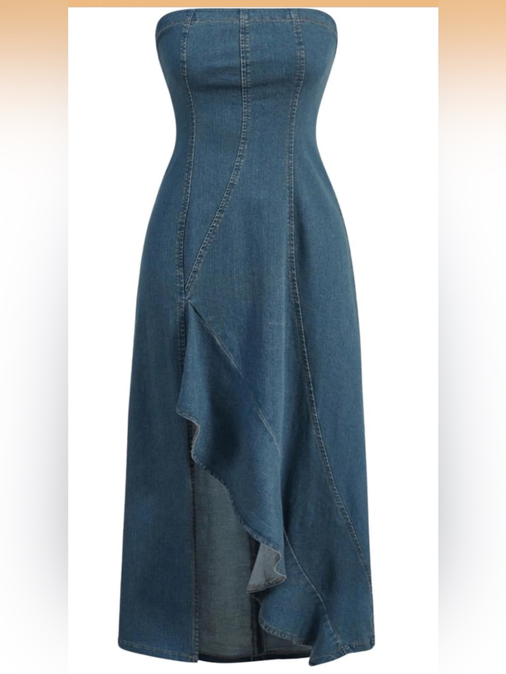 Denim Ruffle-Front Maxi Skirt - Blue